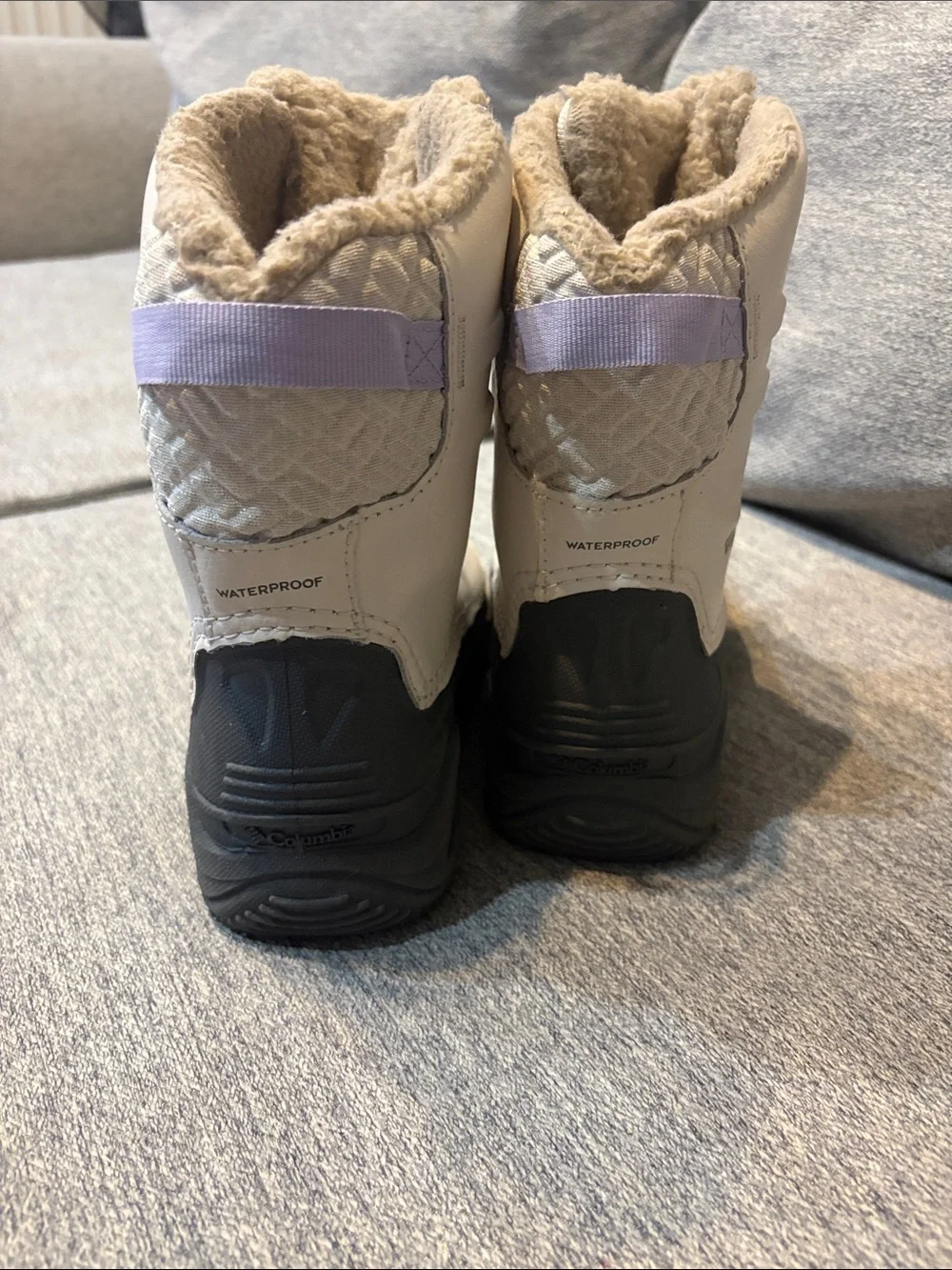 Columbia Kids Snow Boots in Light Gray, Black & Lavender